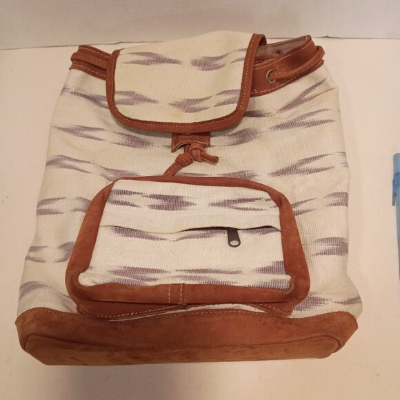 Boutique Brand DRIFTLESS STYLE Print Tan Denim w Tan Nubuck Leather Backpack